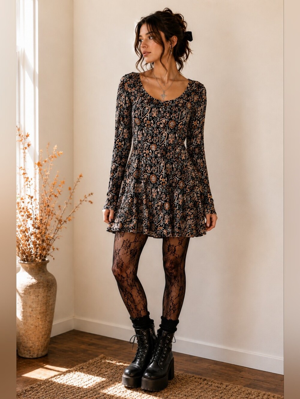Forever 21 Whimsigoth Mini Dress Black Paisley 90s Grunge Witchy Academia S/M
